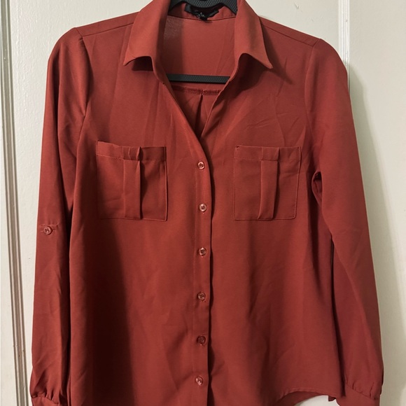 Rust Red Button-Up Blouse - Picture 2 of 4